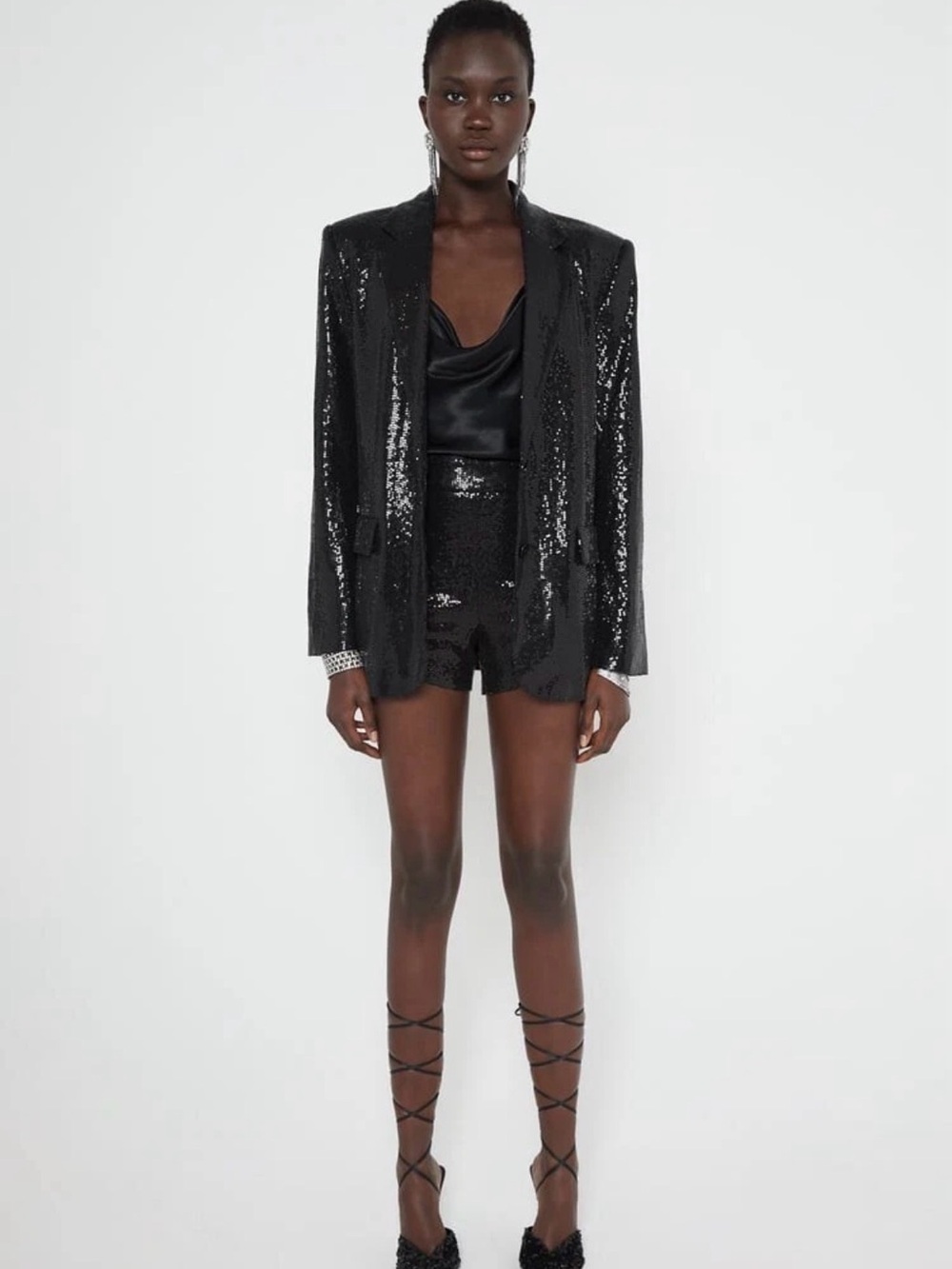 Zara Black Sequin Blazer Sz S